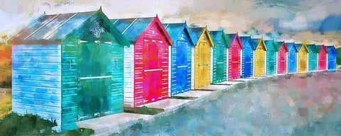 Beach Huts Black Ornate Wood Framed Art Print with Double Matting by Bolokofsky, Ronald