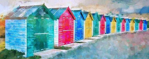 Beach Huts White Modern Wood Framed Art Print with Double Matting by Bolokofsky, Ronald