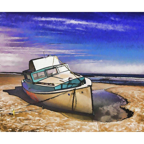 Beached Boat White Modern Wood Framed Art Print by Bolokofsky, Ronald