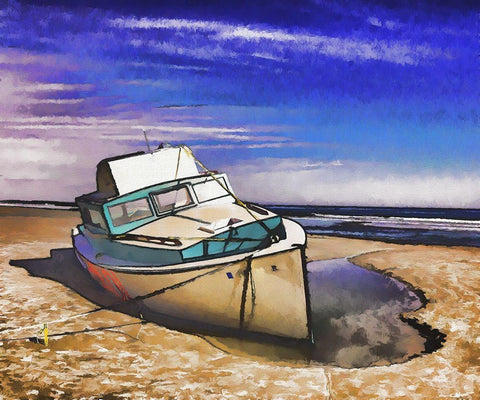 Beached Boat White Modern Wood Framed Art Print with Double Matting by Bolokofsky, Ronald