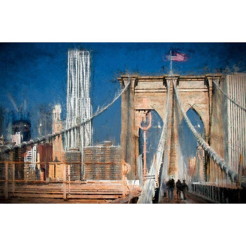 Brooklyn Bridge White Modern Wood Framed Art Print by Bolokofsky, Ronald