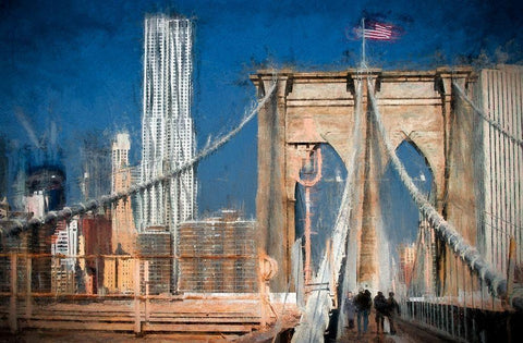 Brooklyn Bridge White Modern Wood Framed Art Print with Double Matting by Bolokofsky, Ronald