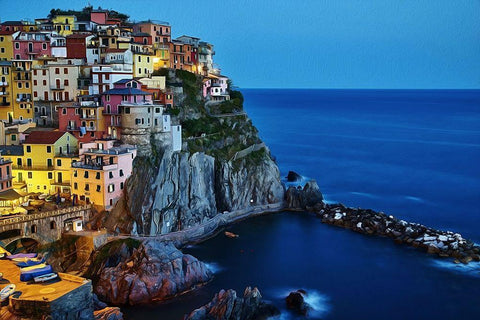 Evening In Manarola White Modern Wood Framed Art Print with Double Matting by Bolokofsky, Ronald