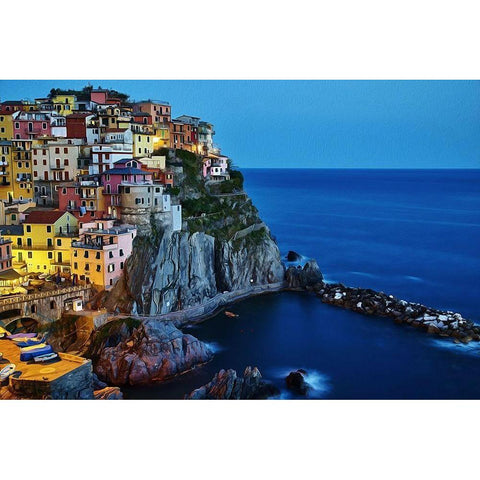 Evening In Manarola Gold Ornate Wood Framed Art Print with Double Matting by Bolokofsky, Ronald