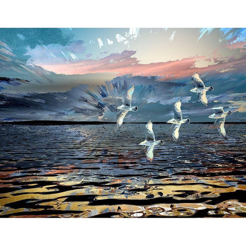 Gulls White Modern Wood Framed Art Print by Bolokofsky, Ronald