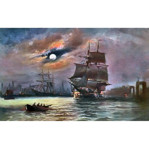 Harbor Moon Gold Ornate Wood Framed Art Print with Double Matting by Bolokofsky, Ronald