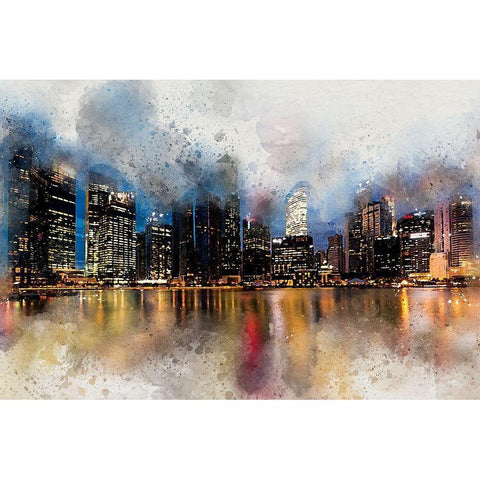 Marina Bay II Black Modern Wood Framed Art Print with Double Matting by Bolokofsky, Ronald