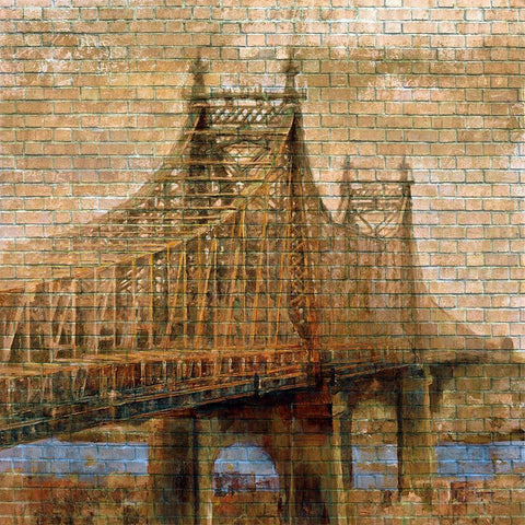 NY Bridge II White Modern Wood Framed Art Print with Double Matting by Bolokofsky, Ronald