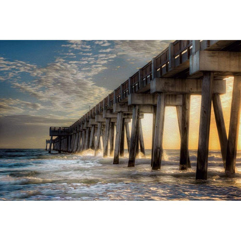 Florida Beach Pier White Modern Wood Framed Art Print by Bolokofsky, Ronald