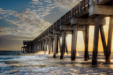 Florida Beach Pier White Modern Wood Framed Art Print with Double Matting by Bolokofsky, Ronald