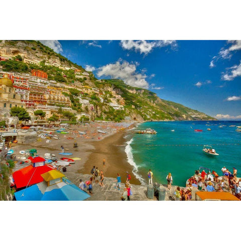Positano Beach I Black Modern Wood Framed Art Print with Double Matting by Bolokofsky, Ronald