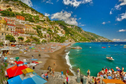 Positano Beach I White Modern Wood Framed Art Print with Double Matting by Bolokofsky, Ronald
