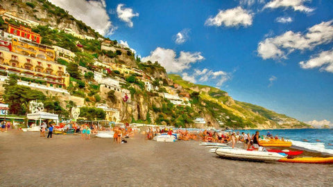 Positano Beach II Black Ornate Wood Framed Art Print with Double Matting by Bolokofsky, Ronald