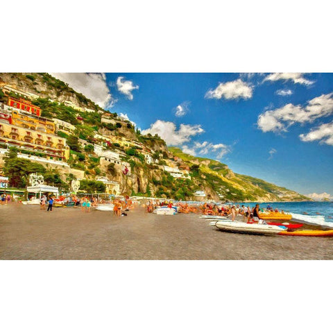 Positano Beach II White Modern Wood Framed Art Print by Bolokofsky, Ronald