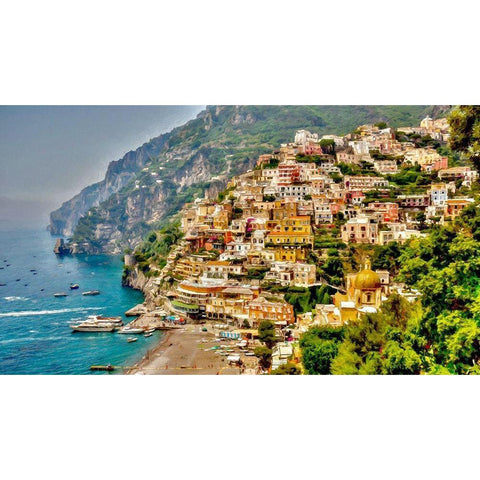 Positano Panorama  Black Modern Wood Framed Art Print with Double Matting by Bolokofsky, Ronald