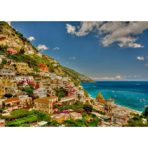 Positano View White Modern Wood Framed Art Print by Bolokofsky, Ronald