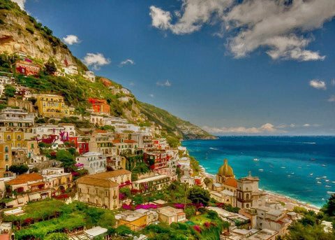 Positano View White Modern Wood Framed Art Print with Double Matting by Bolokofsky, Ronald