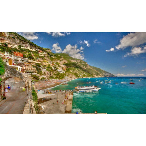 Positano Walk Black Modern Wood Framed Art Print with Double Matting by Bolokofsky, Ronald