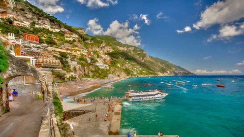 Positano Walk Black Ornate Wood Framed Art Print with Double Matting by Bolokofsky, Ronald