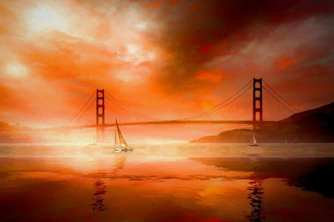 San Francisco Sunset Black Ornate Wood Framed Art Print with Double Matting by Bolokofsky, Ronald