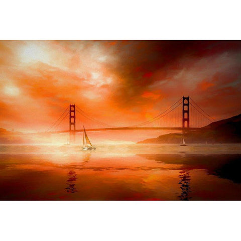 San Francisco Sunset Gold Ornate Wood Framed Art Print with Double Matting by Bolokofsky, Ronald