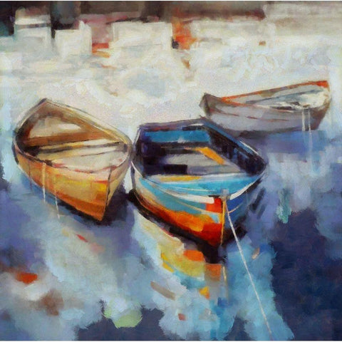 Three Boats White Modern Wood Framed Art Print by Bolokofsky, Ronald
