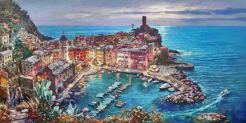 Vernazza View White Modern Wood Framed Art Print with Double Matting by Bolokofsky, Ronald