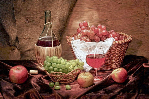 Fruit and Wine I White Modern Wood Framed Art Print with Double Matting by Bolokofsky, Ronald