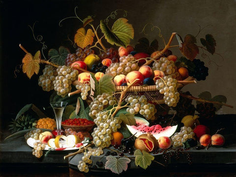 Still Life with Fruit Black Ornate Wood Framed Art Print with Double Matting by Bolokofsky, Ronald