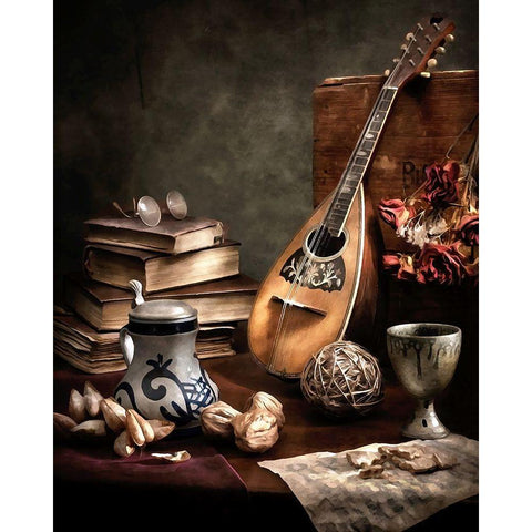 Still Life with Mandolin Black Modern Wood Framed Art Print with Double Matting by Bolokofsky, Ronald