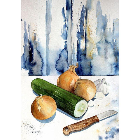 Cutting Up the Veggies White Modern Wood Framed Art Print by Bolokofsky, Ronald