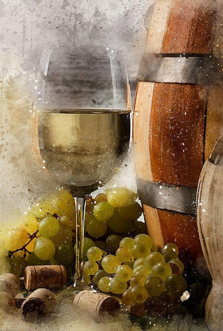 Wine and Grapes IV White Modern Wood Framed Art Print with Double Matting by Bolokofsky, Ronald