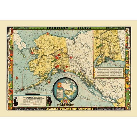 Territory of Alaska White Modern Wood Framed Art Print by Alaska Steamship Co