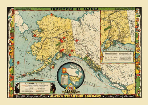 Territory of Alaska White Modern Wood Framed Art Print with Double Matting by Alaska Steamship Co