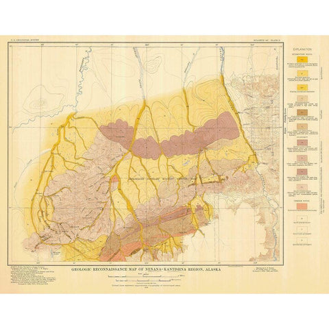 Nenana-Kantishna Region Alaska - USGS 1919 Black Modern Wood Framed Art Print with Double Matting by USGS