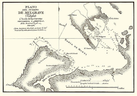 Puerto de Mulgrave Alaska - Espinosa y Tello 1802 Black Ornate Wood Framed Art Print with Double Matting by Espinosa