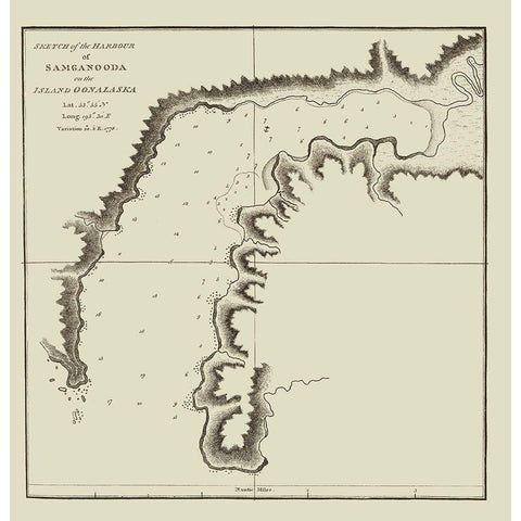Samganooda Harbour Alaska - Nicol and Cadell 1785 Gold Ornate Wood Framed Art Print with Double Matting by Nicol