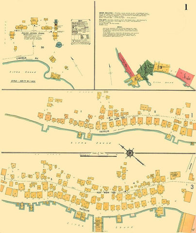 Sitka Alaska 1 of 3 - Kastengren 1914 Black Ornate Wood Framed Art Print with Double Matting by Kastengren