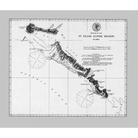 St Elias Alpine Region Alaska - USCS 1875 Black Modern Wood Framed Art Print with Double Matting by USCS