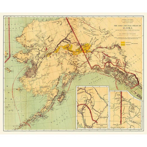 Gold and Coal Fields Alaska - Walcott 1898 Gold Ornate Wood Framed Art Print with Double Matting by Walcott