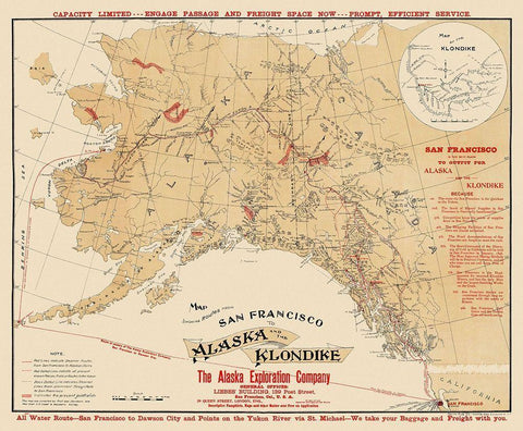 Routes San Francisco to Alaska to Klondike White Modern Wood Framed Art Print with Double Matting by Davidson