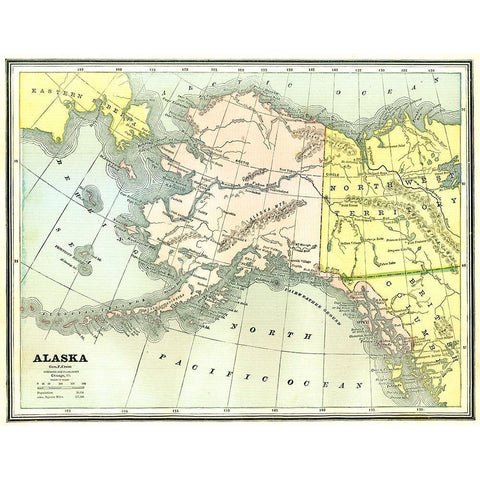 Alaska - Cram 1886 Gold Ornate Wood Framed Art Print with Double Matting by Cram