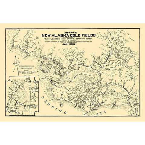 New Alaska Gold Fields - Temple 1901 Black Modern Wood Framed Art Print with Double Matting by Temple