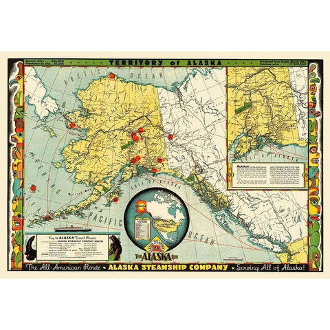 Alaska Steamship Co - McCaffrey 1936 Gold Ornate Wood Framed Art Print with Double Matting by McCaffrey