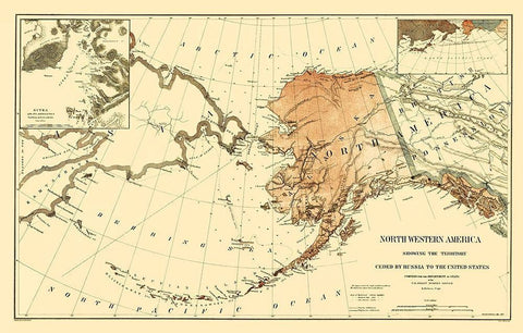Land Ceded by Russia to U.S. - USSC 1867 White Modern Wood Framed Art Print with Double Matting by USSC