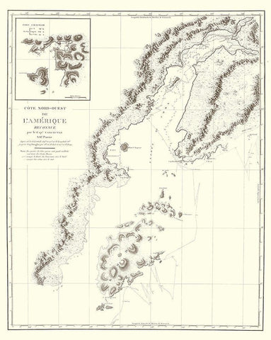 Alaska Southern Part - Depot de la Marine 1828 Black Ornate Wood Framed Art Print with Double Matting by Depot de la Marine