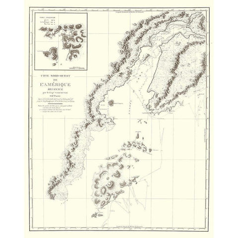 Alaska Southern Part - Depot de la Marine 1828 Black Modern Wood Framed Art Print with Double Matting by Depot de la Marine