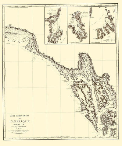 Alaska Southern Portion No 6 - Vancouver 1800 Black Ornate Wood Framed Art Print with Double Matting by Vancouver