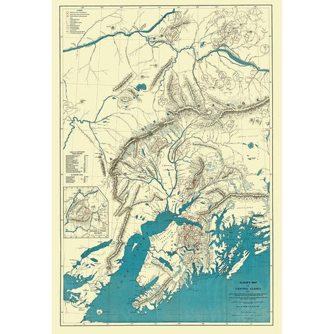 Alaska Central Portion - Sleem 1910 White Modern Wood Framed Art Print by Sleem