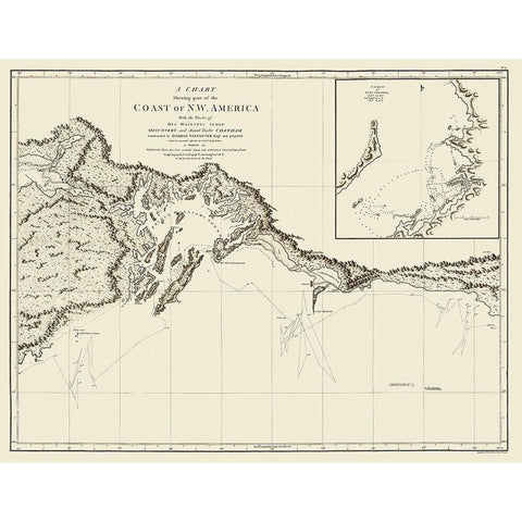 Alaskan Coast - Vancouver 1798 Black Modern Wood Framed Art Print with Double Matting by Vancouver